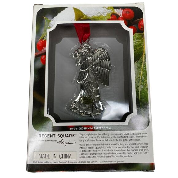 Regent Square Silver Plated Angel Ornament W/ Swarovski Crystal- New In Box - Picture 3 of 4